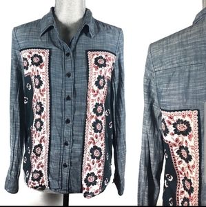 Free People denim floral shirt
